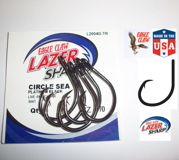 Eagle Claw CIRCLE SEA Hooks - Pack of 5 - Sizes 6/0 to 13/0 - L2004 Lazer  Sharp