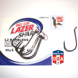 Eagle Claw L2BB OCTOPUS BARBLESS Hooks – Sizes 4 to 5/0 – L2BB Needlepoint  Lazer Sharp – Lym Tackle