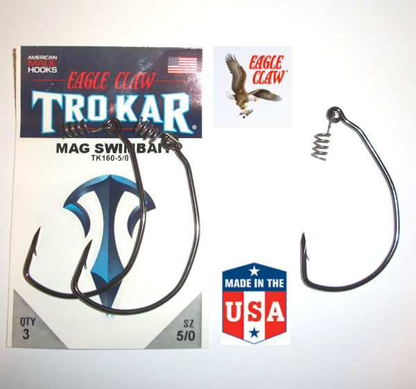 Eagle Claw TROKAR Weedless Hooks – 3/0 to 7/0 – TK160 Magnum Swimbait EWG –  Lym Tackle