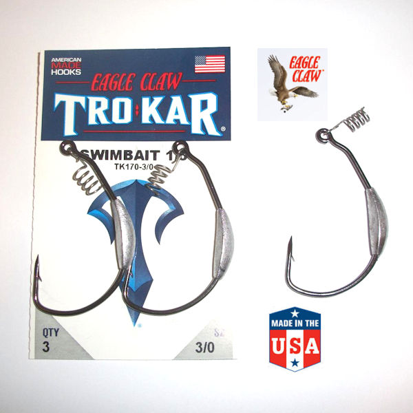 Eagle Claw TROKAR TK170 Magnum Weighted Swimbait Wide Gape Weedless Sizes  3/0 – 7/0 – Lym Tackle
